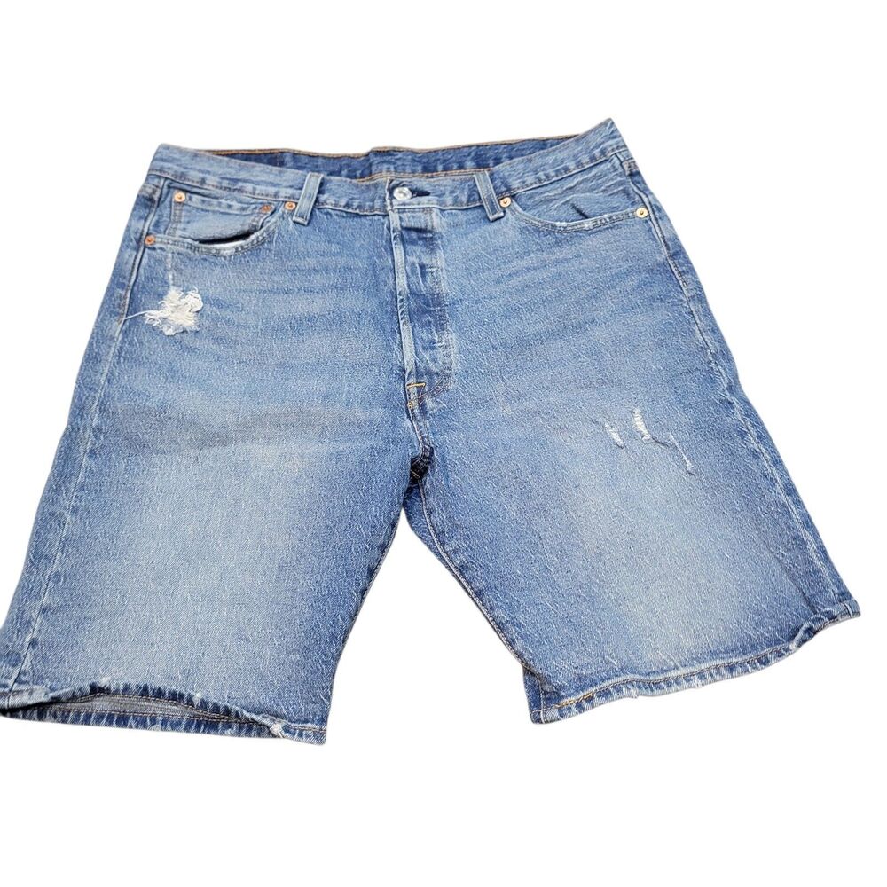 Levi’s 501 Denim Shorts 36 Mens Medium Wash Cut Off Hem Blue Jean